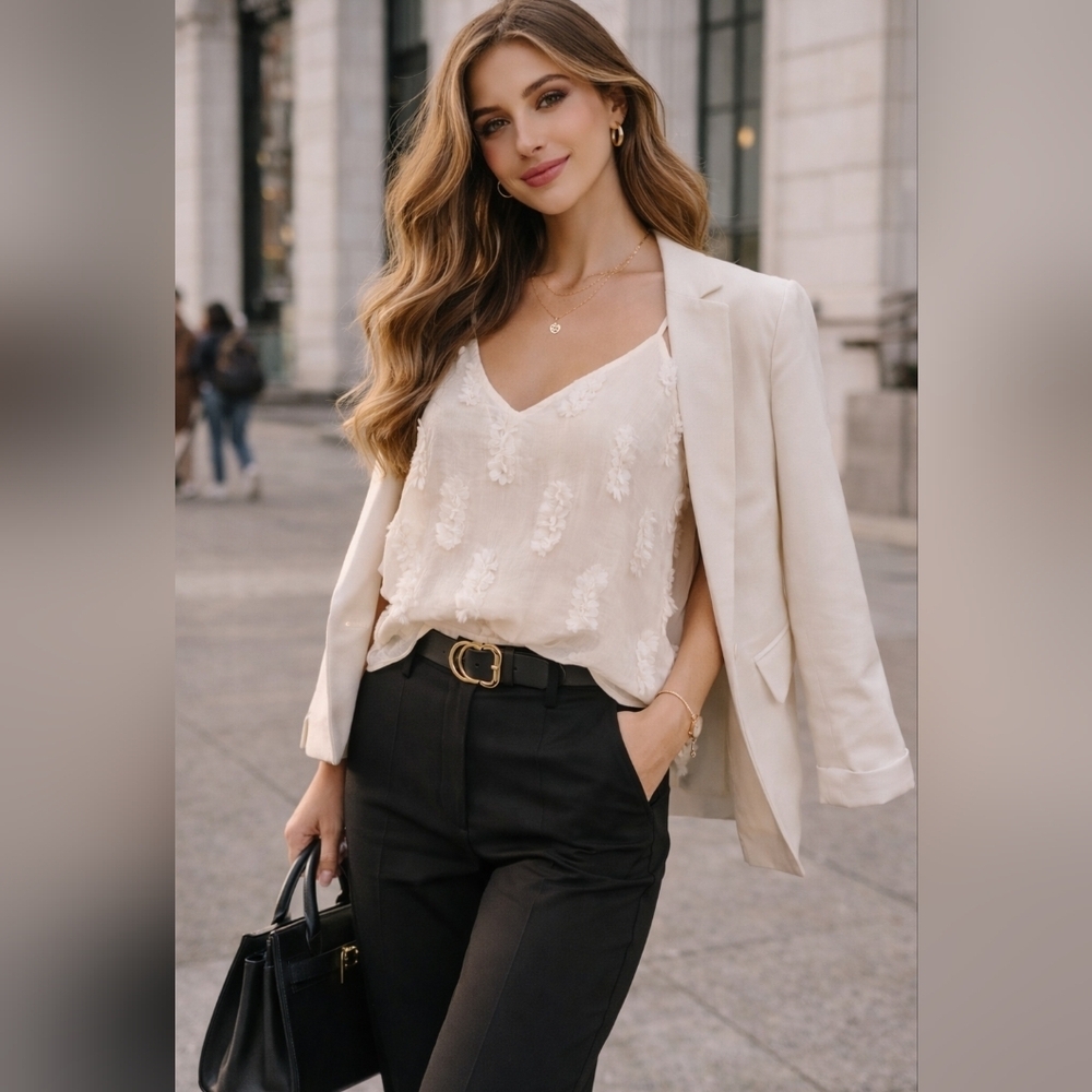 🤍 J.NNA Textured Floral Camisole Top – Ivory – Size M – NWT